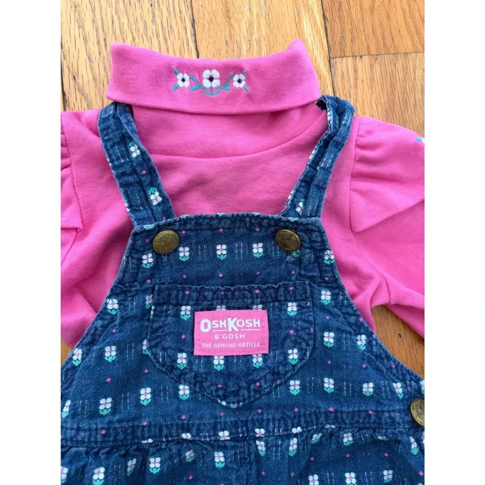 OshKosh Bgosh Vintage Floral Vestbak Footed Overalls With Matching Top 6-9 Month